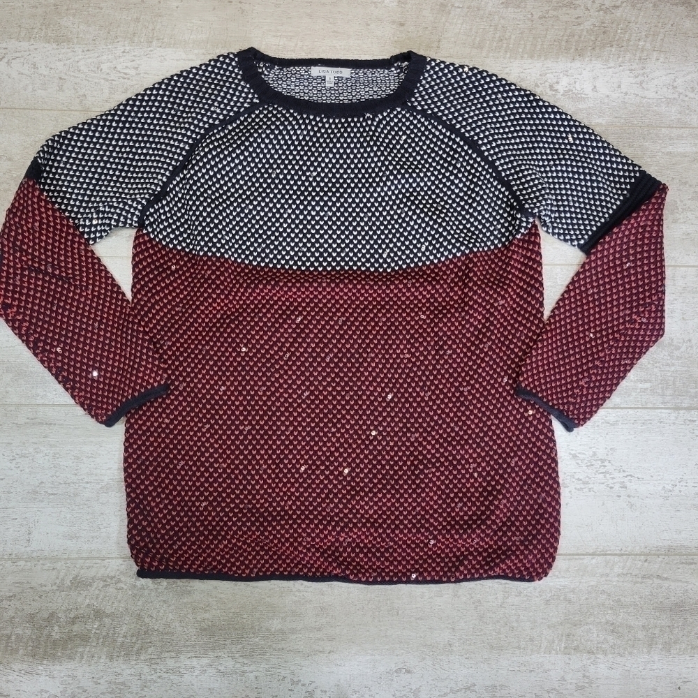 Lisa Todd Red and Black Knit Sweater Size Small